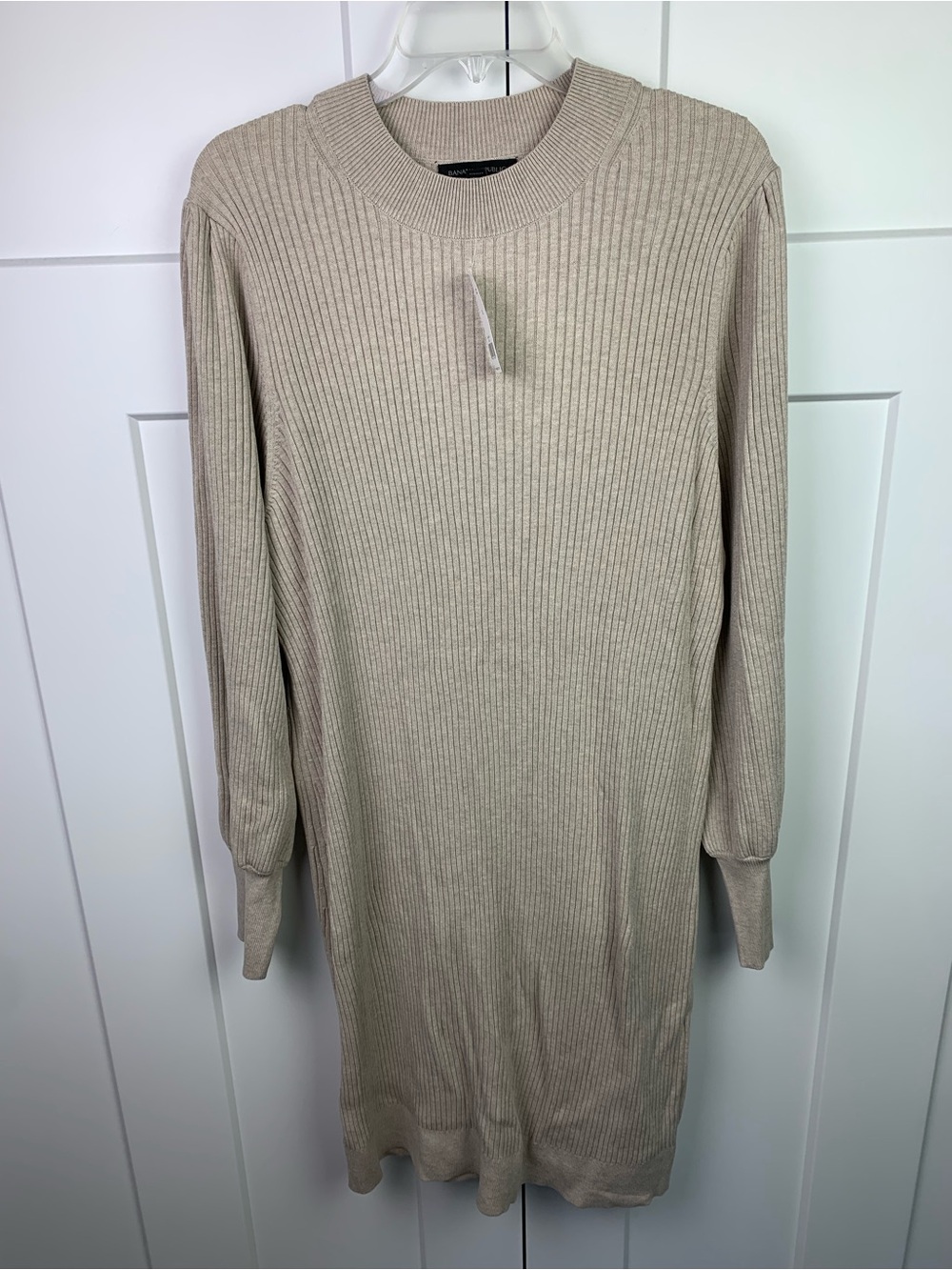 Banana Republic Sweater Dress Long Sleeve Beige XL Ribbed preppy boho classic